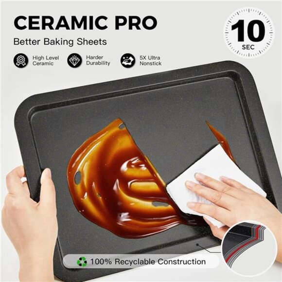 Ceramic Baking Sheet Pan Set, Cookie Sheet for Oven, Bakeware Sets with Grip - Picture 6 of 7